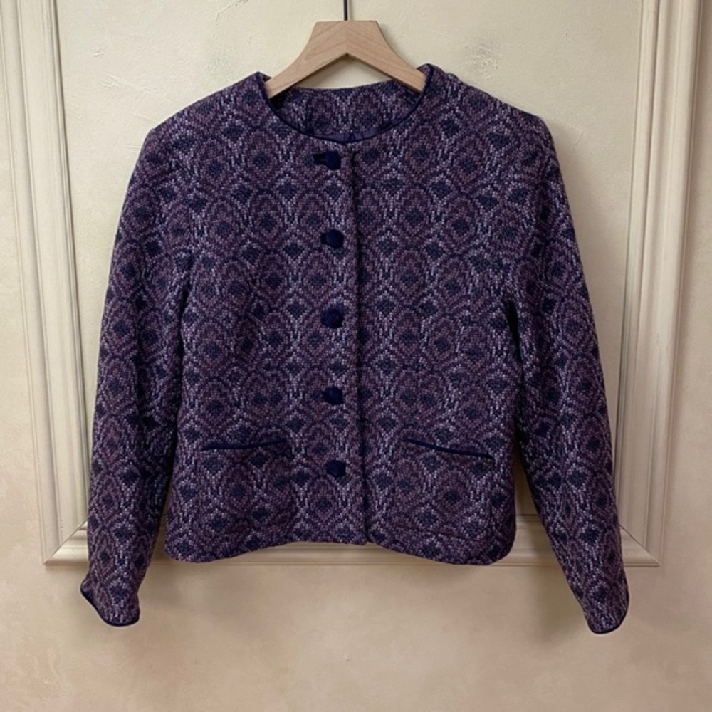 Vintage Pendleton Womens Purple Wool Button Up Blazer Jacket Size 14 Lined